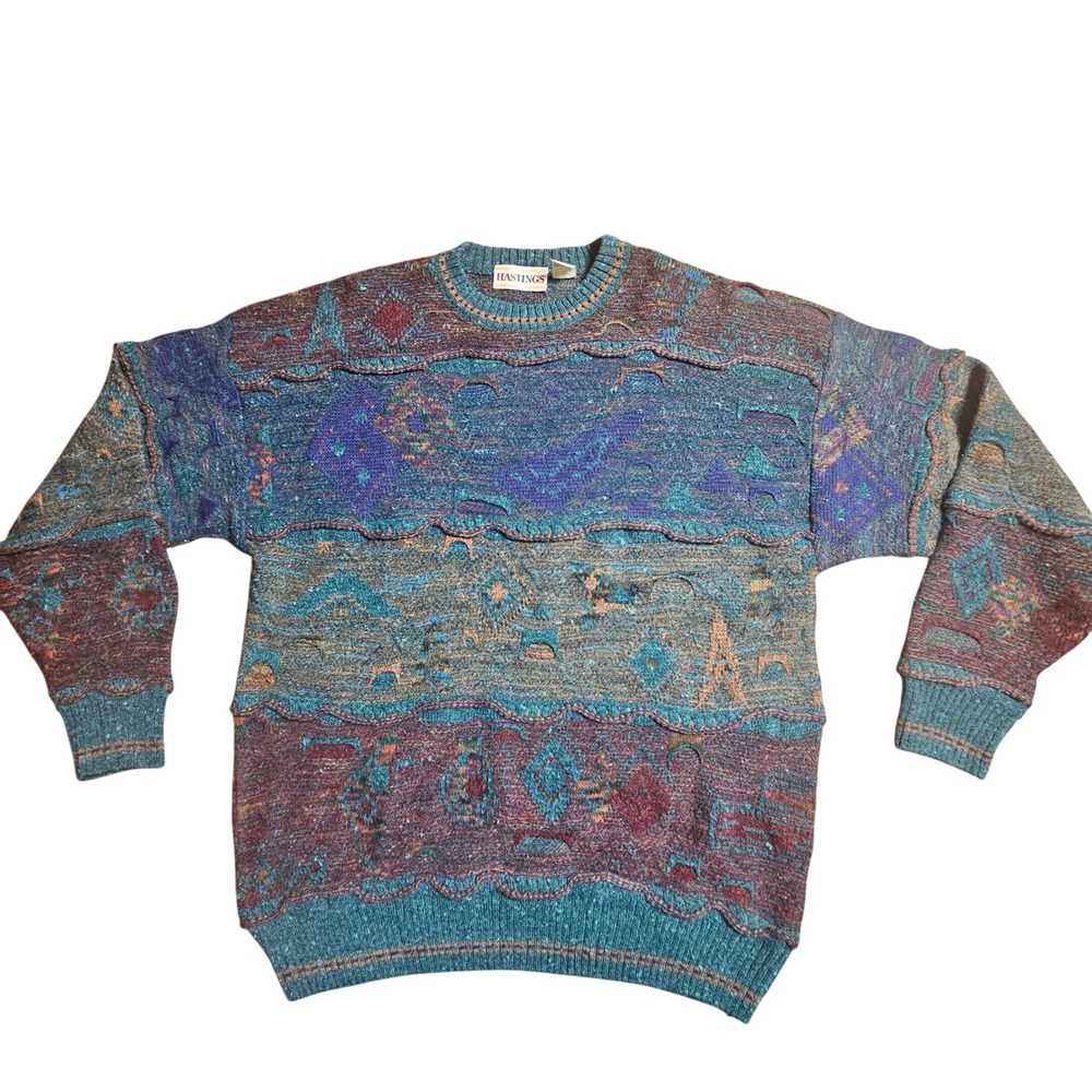 Vintage Hastings Wool Alpaca 3D Textured Knit Sweater Mens L Coogi Style Italy